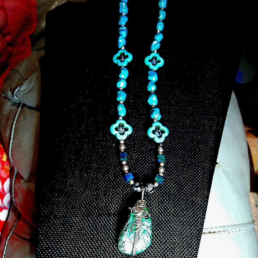 MEN'S- 9.99 BEADING/ DARK BLUE MOJAVE' TURQUOISE/SNOW FLAKE OBSIDIAN/TURKISH TU…